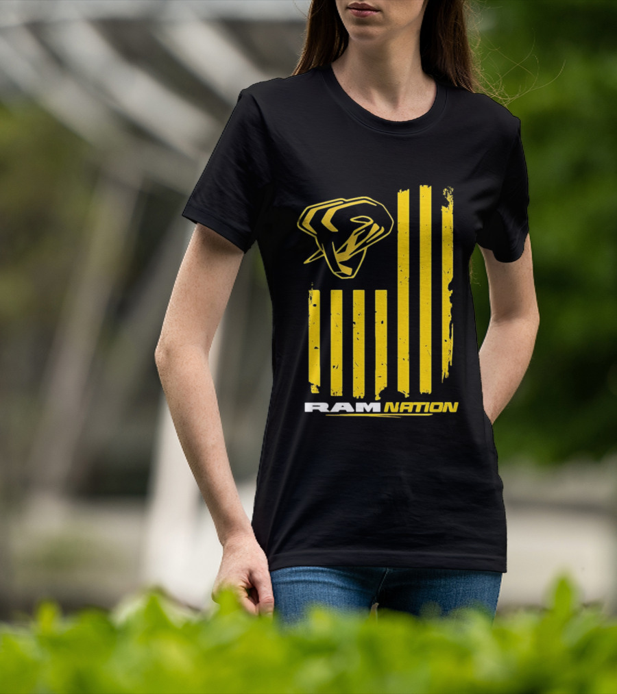 Ram Nation USA Flag Yellow Ram Head Stripes T-Shirt