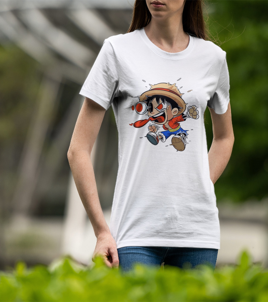 Chibi Dripping Monkey D. Luffy One Piece Anime Style Hat Straw Hat Pirates T-Shirt