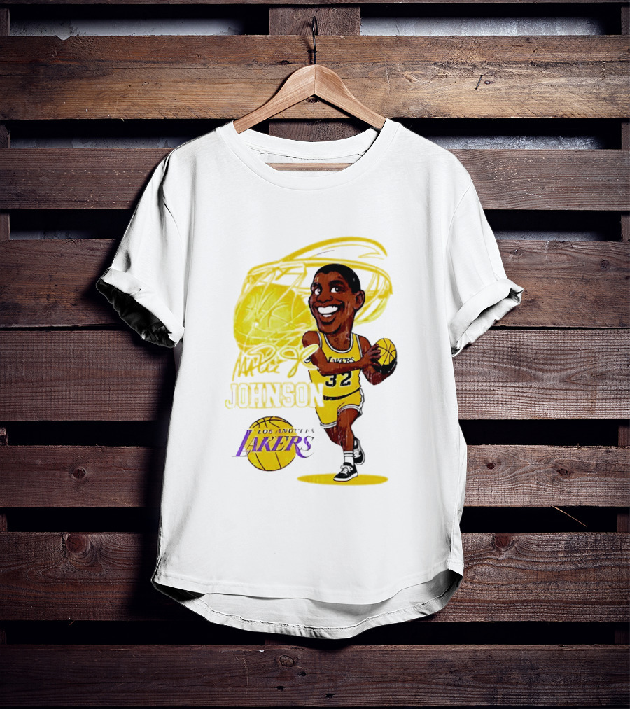 Magic Johnson 32 Los Angeles Lakers Basketball Caricature T-Shirt