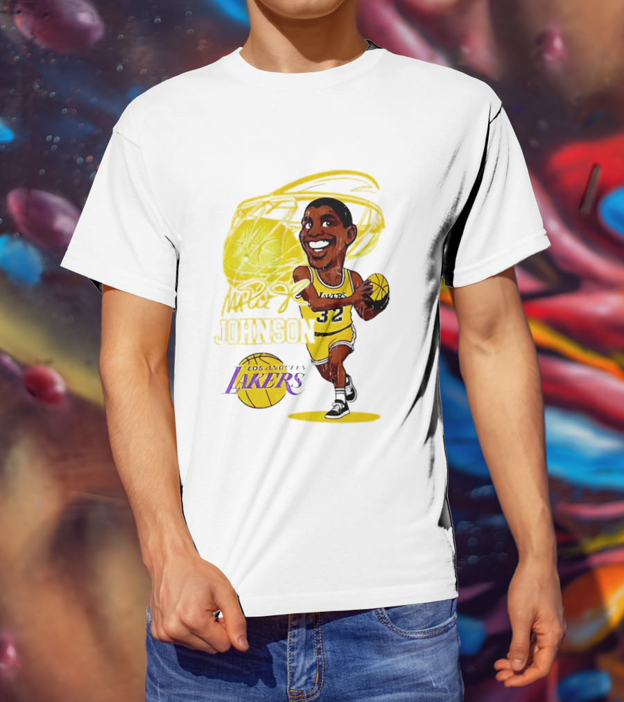 Magic Johnson 32 Los Angeles Lakers Basketball Caricature T-Shirt