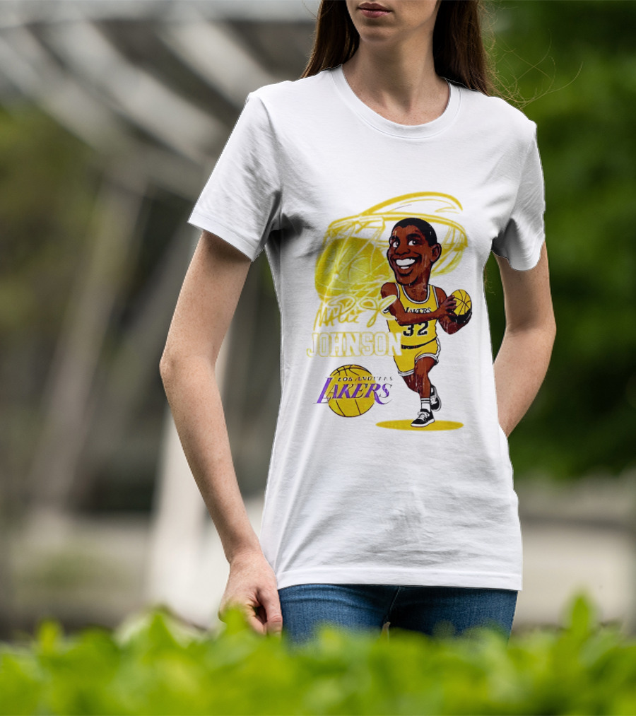 Magic Johnson 32 Los Angeles Lakers Basketball Caricature T-Shirt