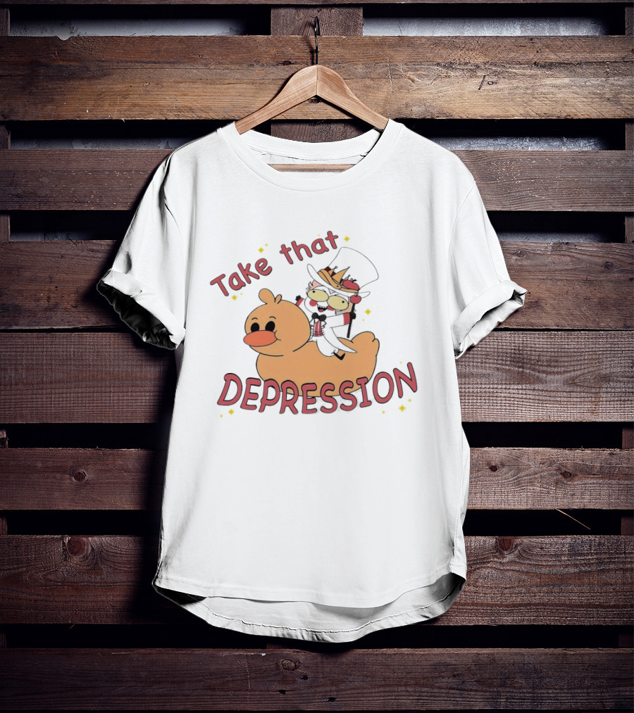 Take That Depression Hazbin Hotel Top Hat Character On Rubber Duck T-Shirt