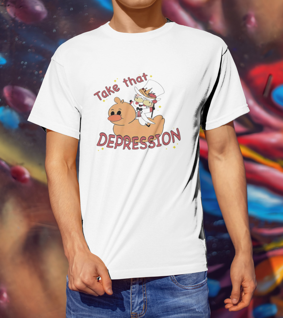 Take That Depression Hazbin Hotel Top Hat Character On Rubber Duck T-Shirt