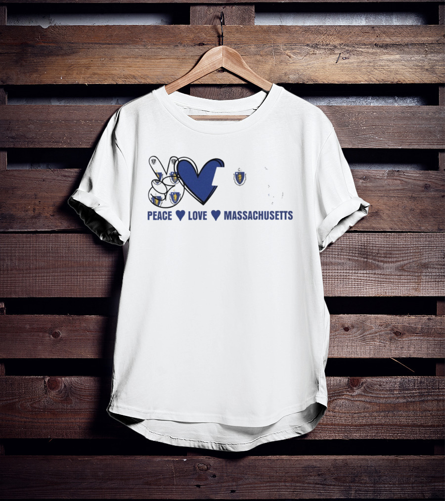 Peace Love Massachusetts With State Map T-Shirt