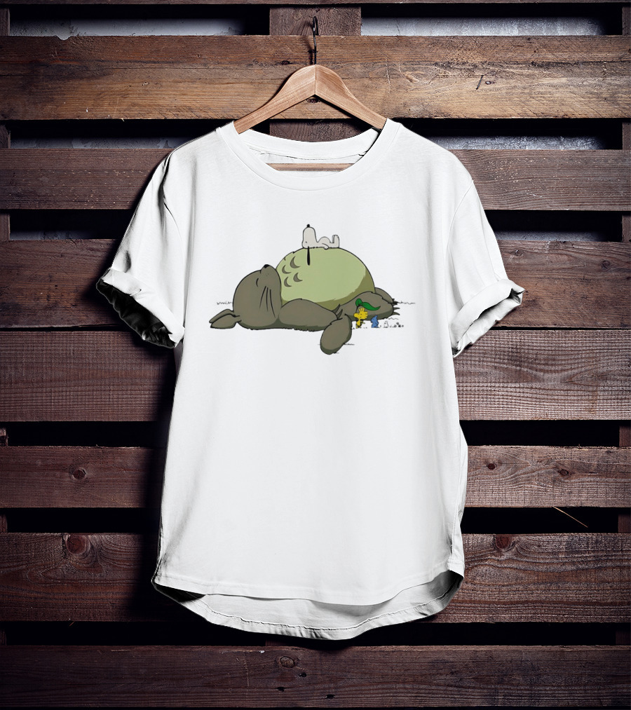 Totoro And Snoopy Sleeping With Woodstock And Classic Cartoon Characters T-Shirt
