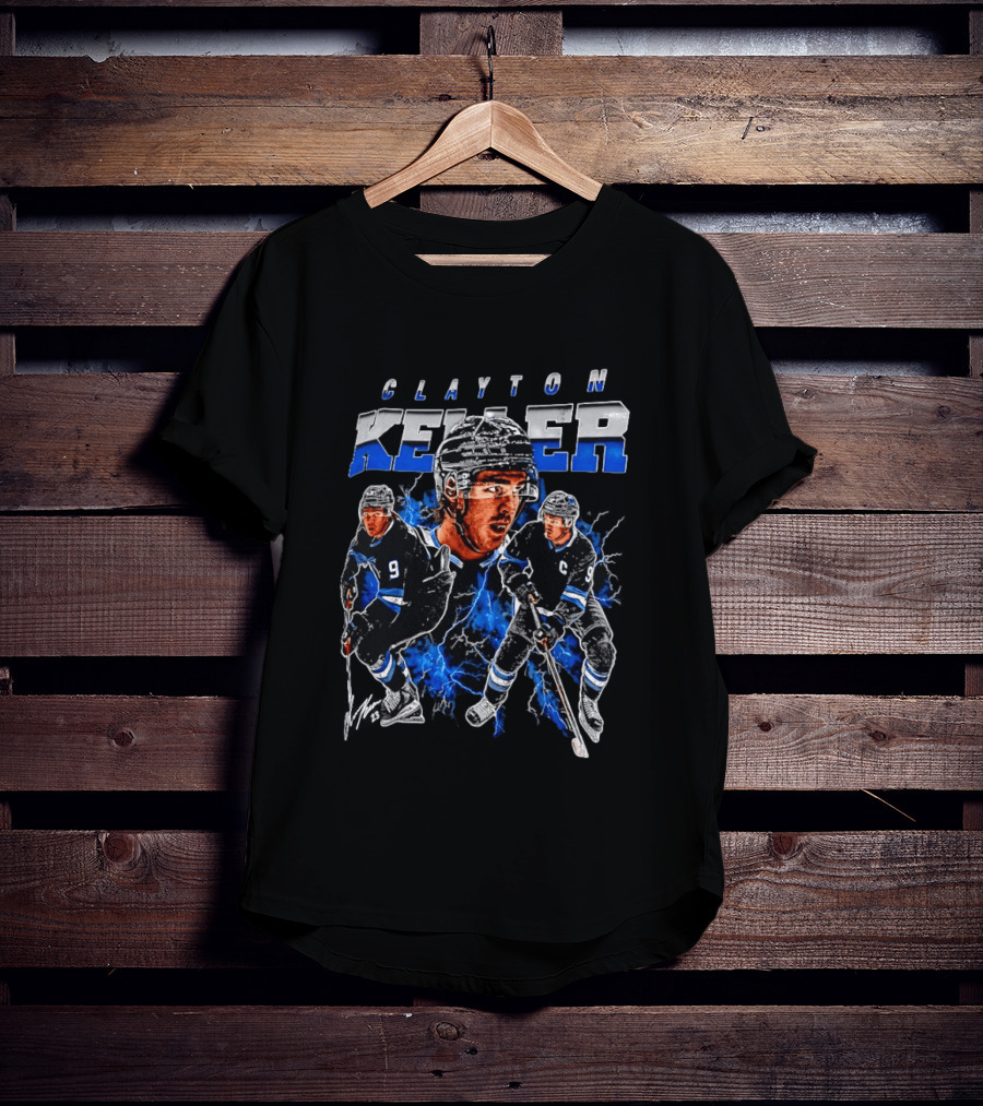Clayton Keller 9 Utah Mammoth Ice Hockey Player Blue Lightning T-Shirt