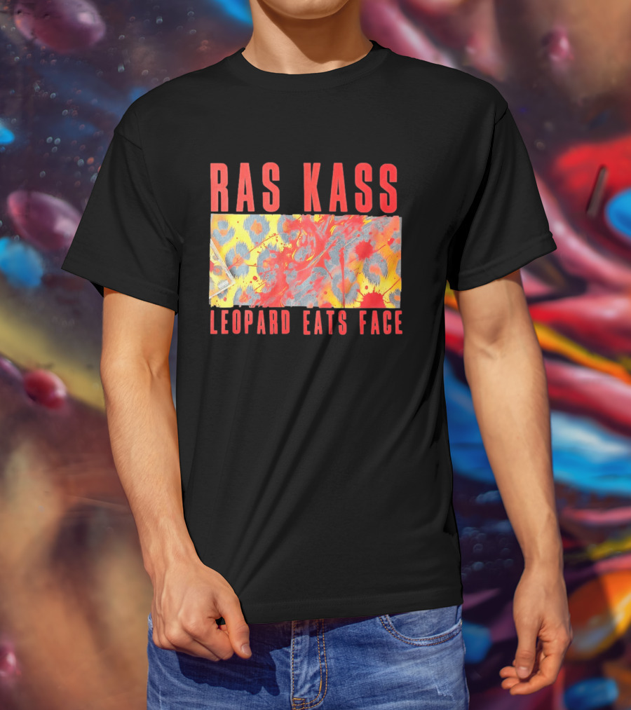 Ras Kass Leopard Eats Face Abstract Art With Blood Splatter And Animal Print T-Shirt