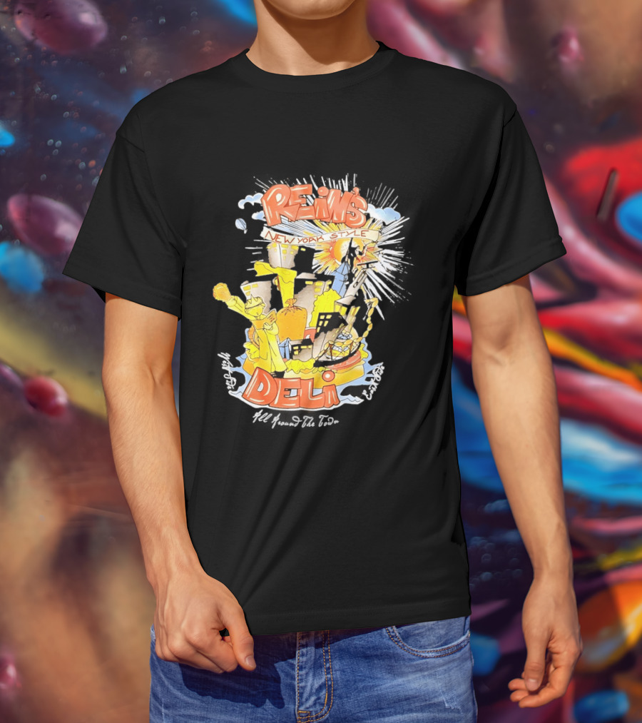 Rein's New York Style Deli Statue Of Liberty Cityscape Explosion T-Shirt