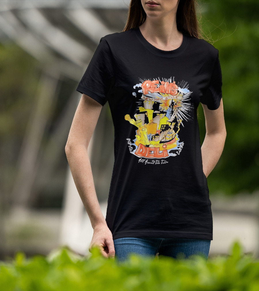Rein's New York Style Deli Statue Of Liberty Cityscape Explosion T-Shirt
