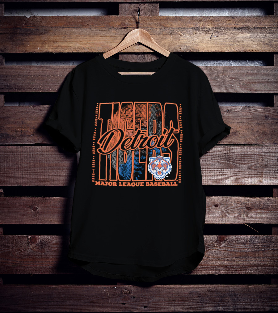Detroit Tigers MLB Tiger Head Classic Orange And Blue T-Shirt