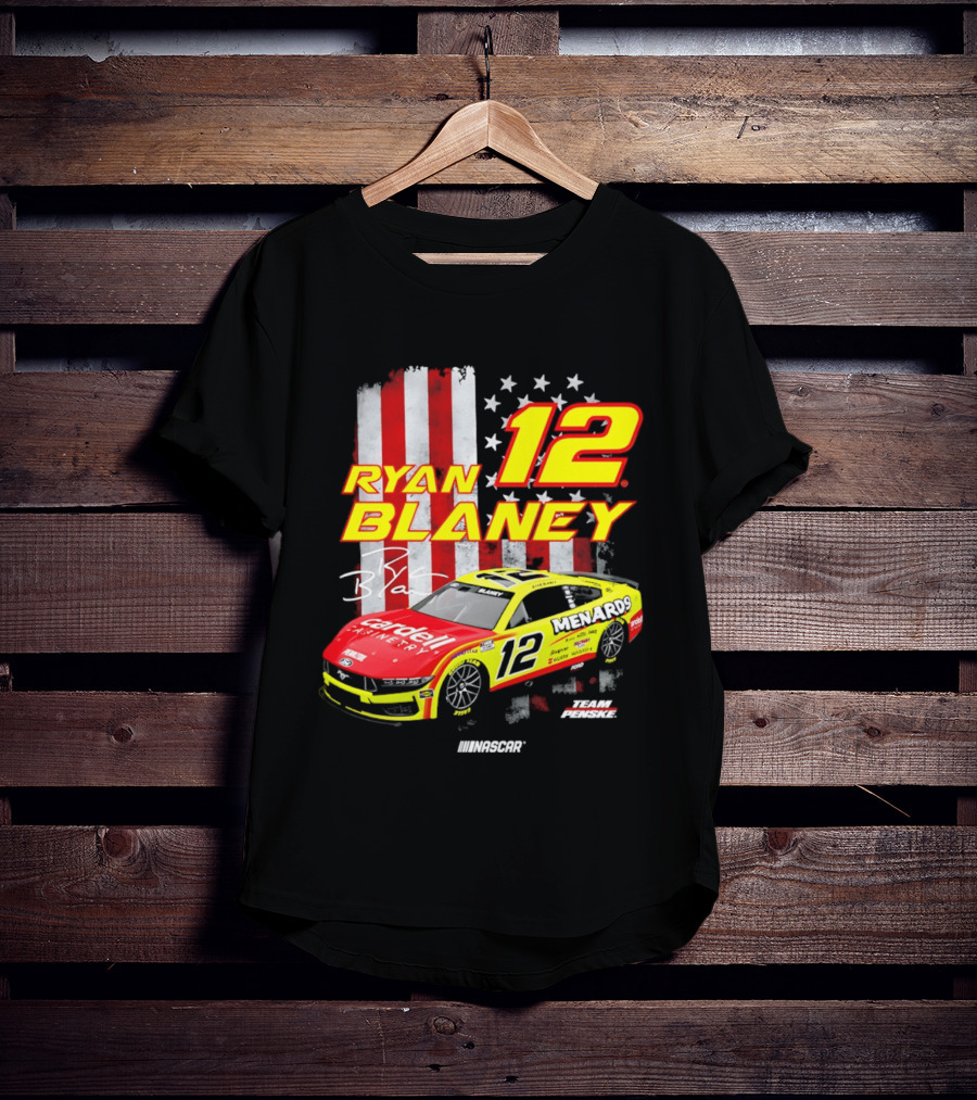 Ryan Blaney 12 Team Penske NASCAR American Flag Racing Car T-Shirt