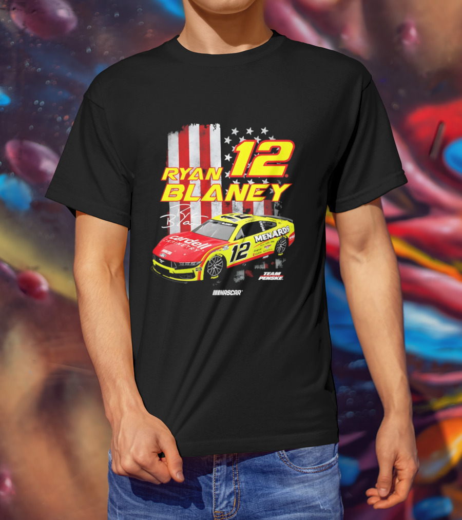 Ryan Blaney 12 Team Penske NASCAR American Flag Racing Car T-Shirt