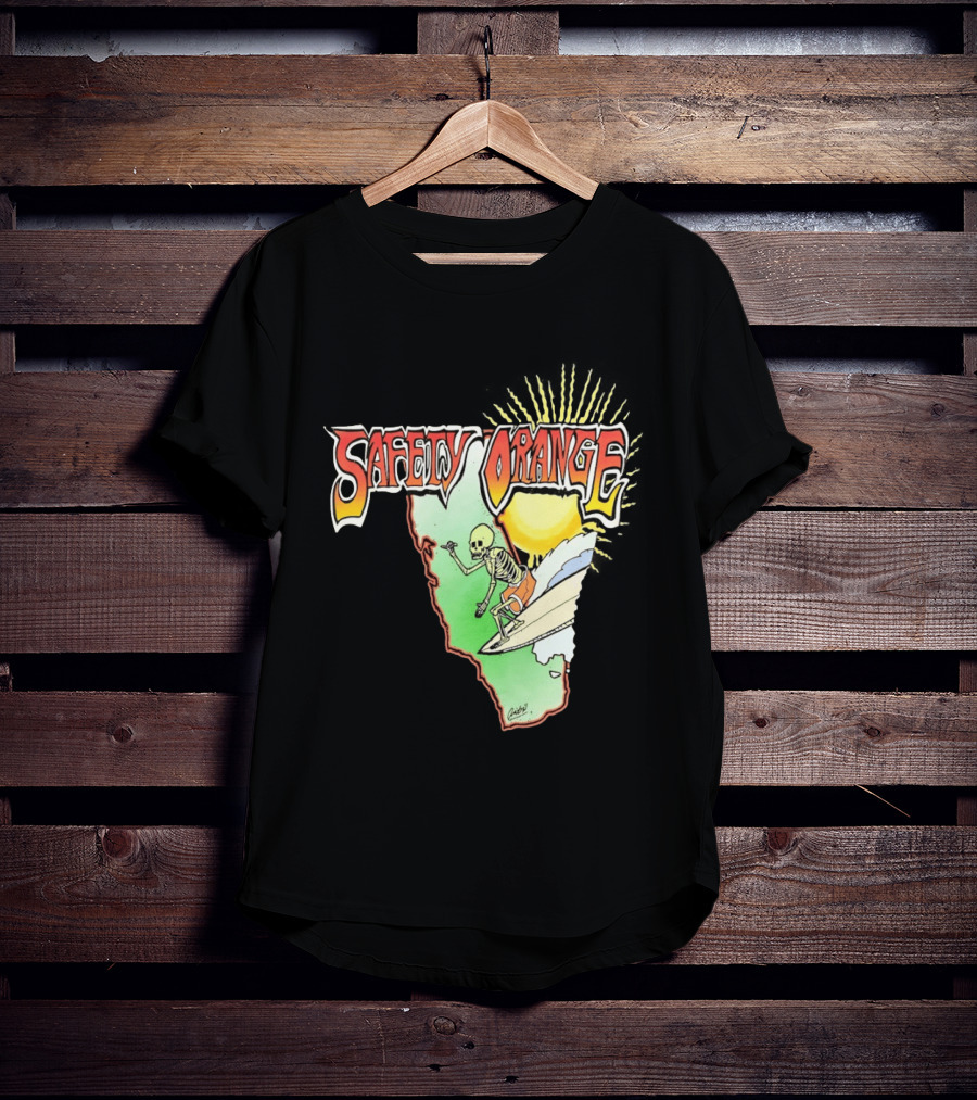 Safety Orange Skeleton Surfing Explosion Scene T-Shirt