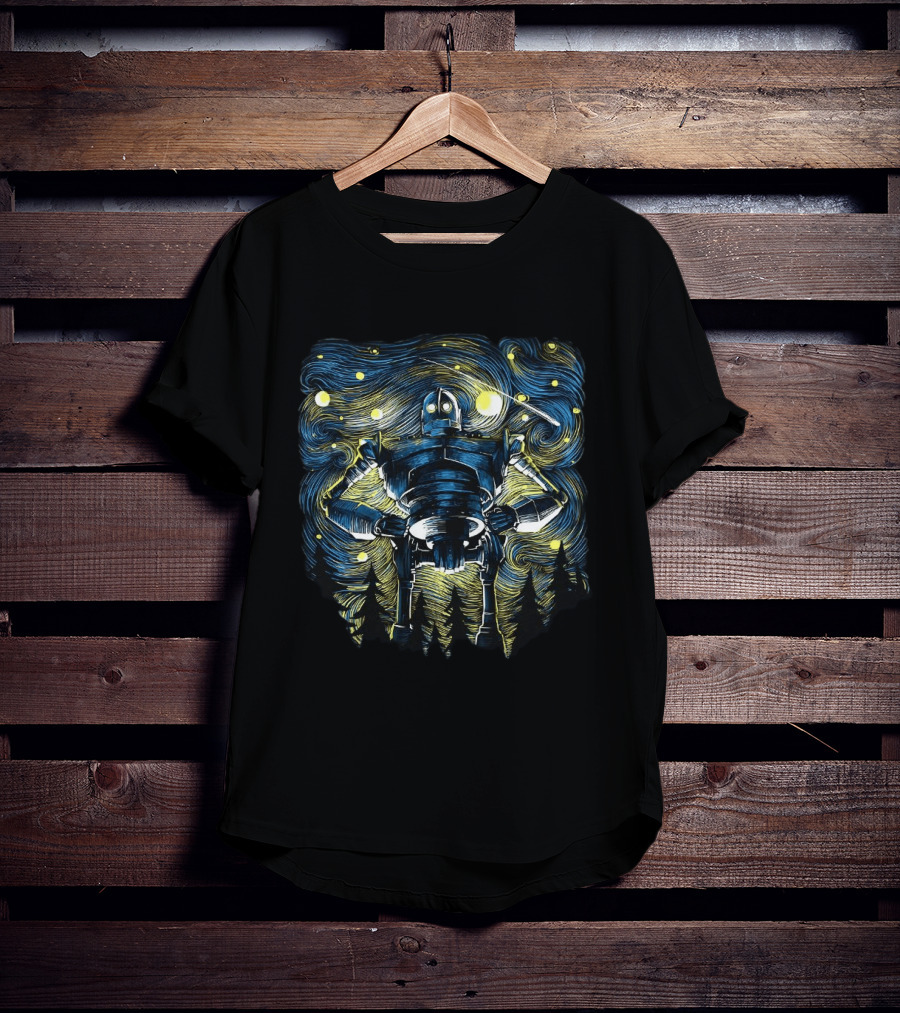 Iron Giant Meets Van Gogh's Starry Night Fusion T-Shirt