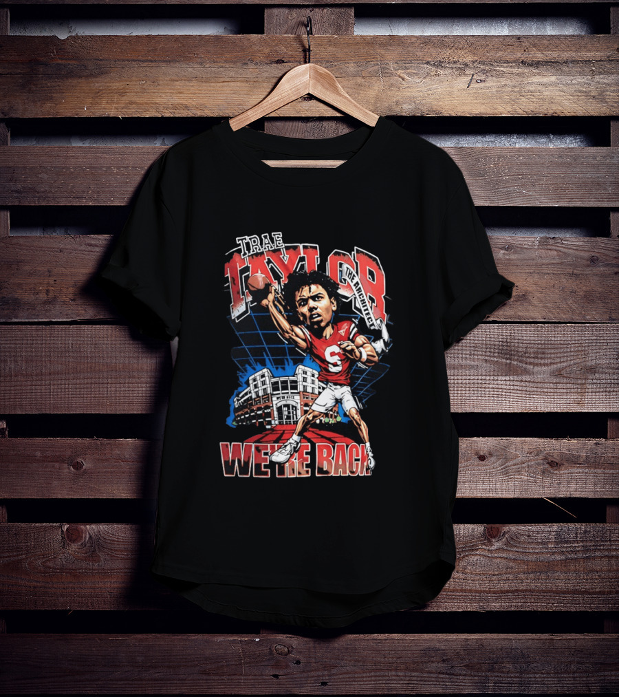 Trae Taylor Montana Grizzlies Football We're Back Red Quarterback Number 5 Stadium T-Shirt
