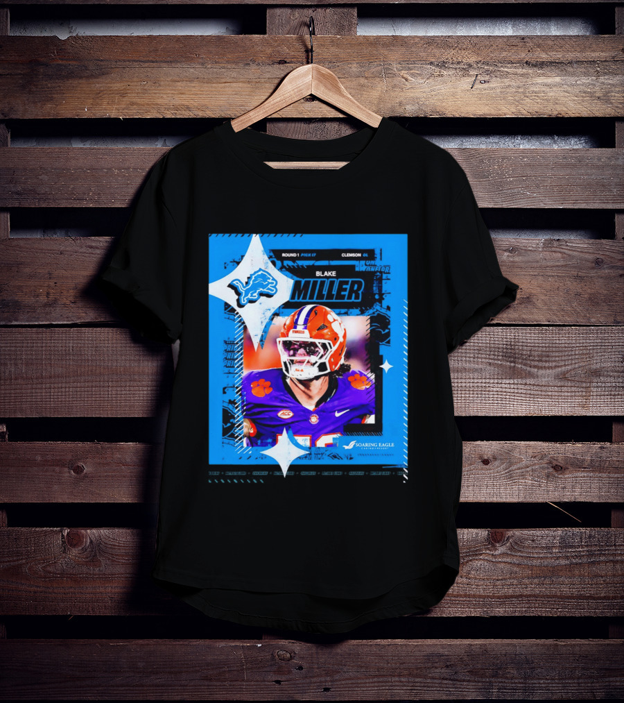 Blake Miller Clemson Round 1 Pick 17 Detroit Lions Tiger Uniform T-Shirt