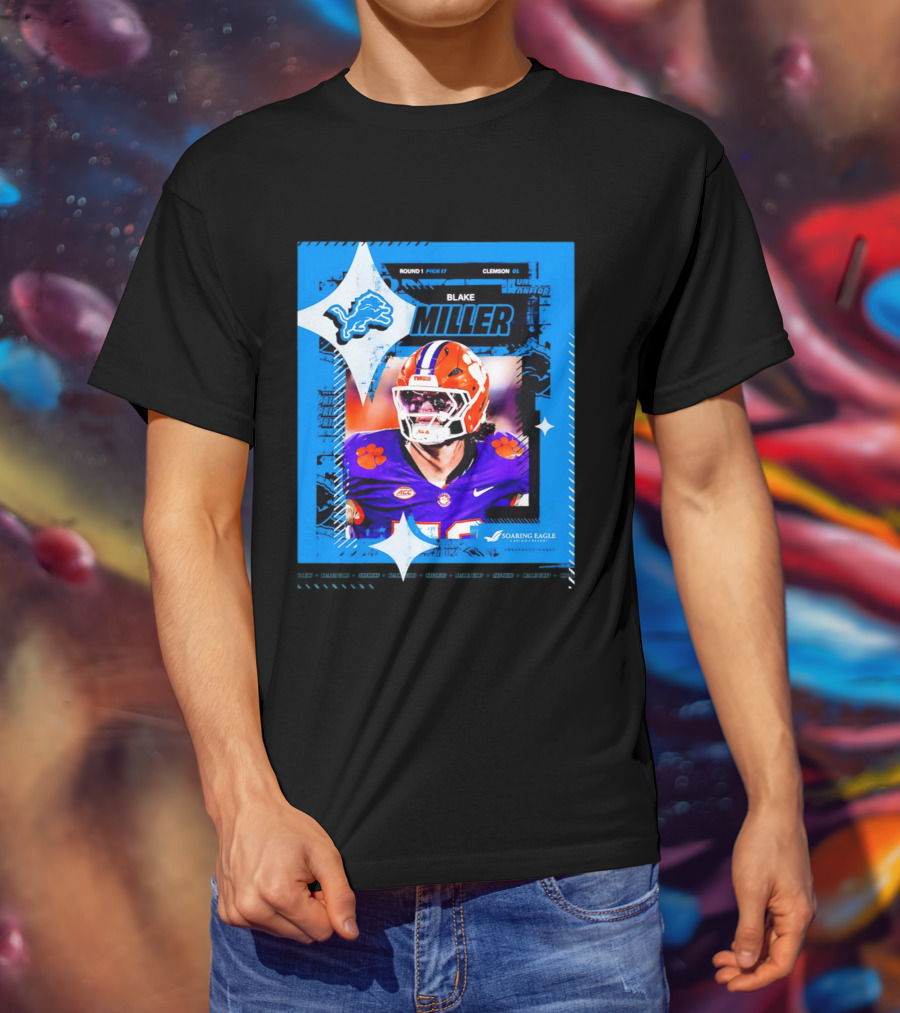 Blake Miller Clemson Round 1 Pick 17 Detroit Lions Tiger Uniform T-Shirt