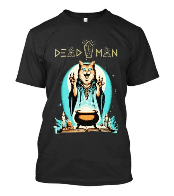 Wizard Cat Casting Spell With Cauldron And Candles Dead Man T-Shirt