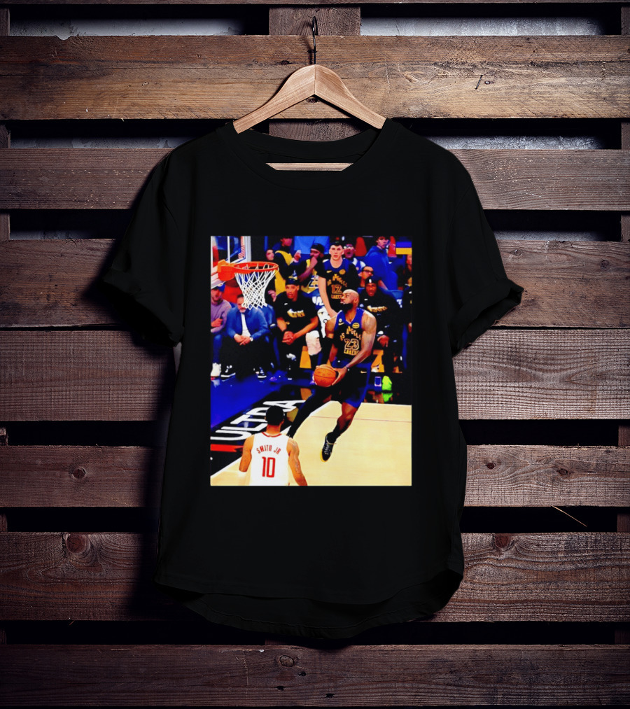 LeBron James Los Angeles Lakers Dunking Action Photo T-Shirt