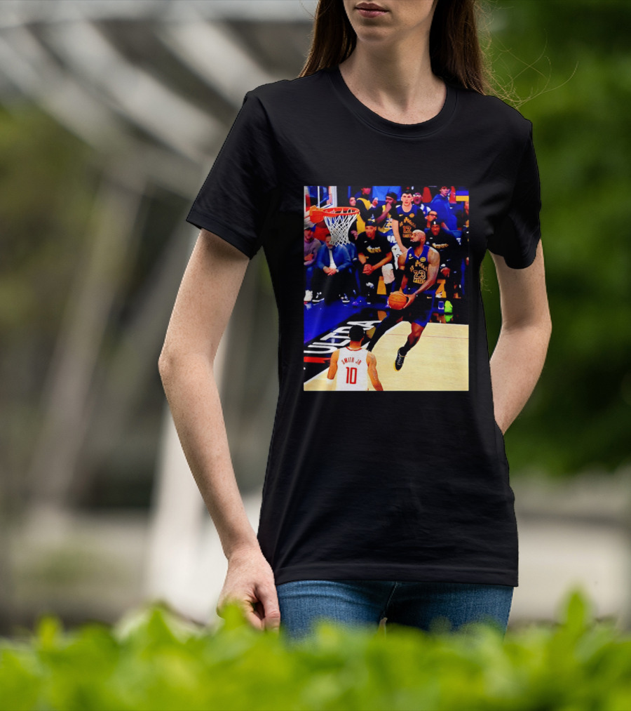 LeBron James Los Angeles Lakers Dunking Action Photo T-Shirt