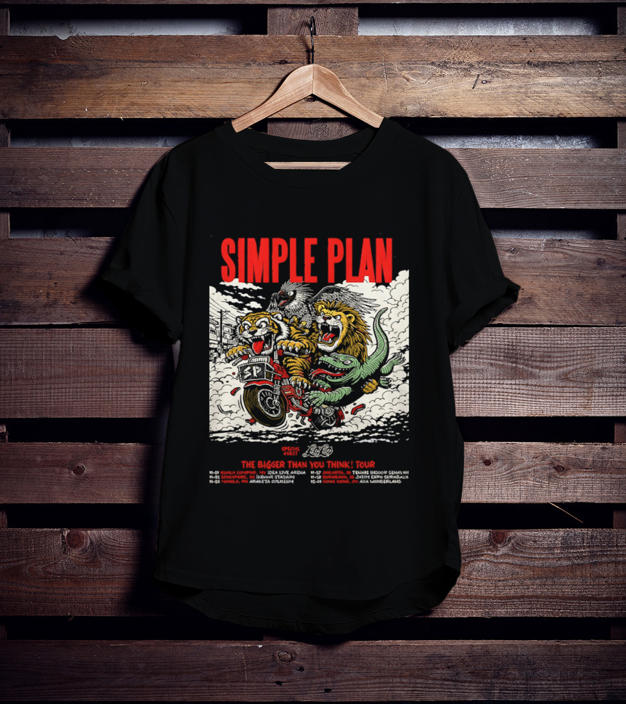 Simple Plan 2024 The Bigger Than You Think Tour Dates Lion And Monster Motocross T-Shirt