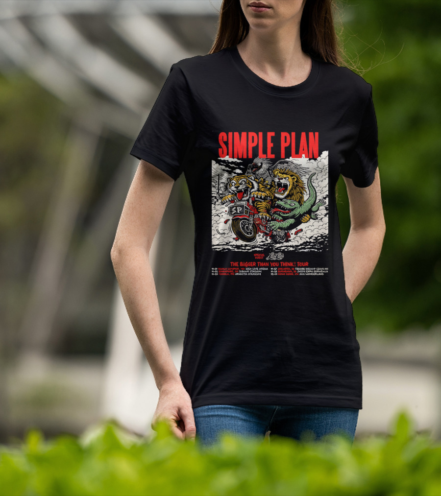 Simple Plan 2024 The Bigger Than You Think Tour Dates Lion And Monster Motocross T-Shirt
