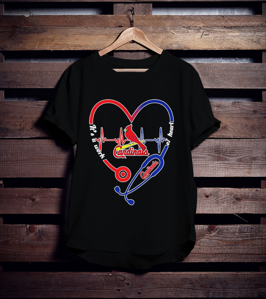 St. Louis Cardinals Heartbeat Stethoscope It's A Work Of Heart 2026 T-Shirt