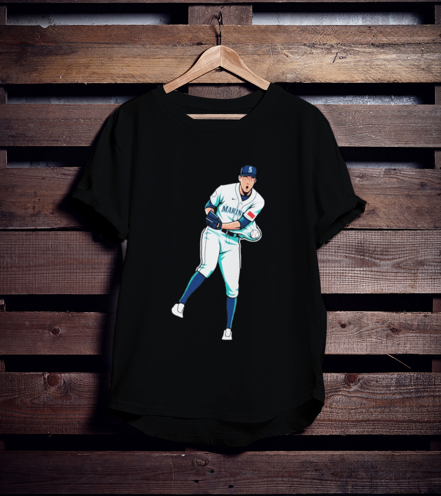 Mariners Gogan Gilbert Baseball Pitcher Action Scene T-Shirt