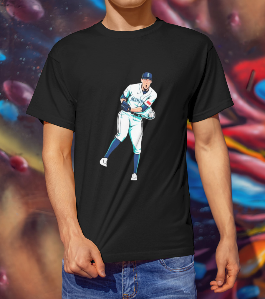 Mariners Gogan Gilbert Baseball Pitcher Action Scene T-Shirt