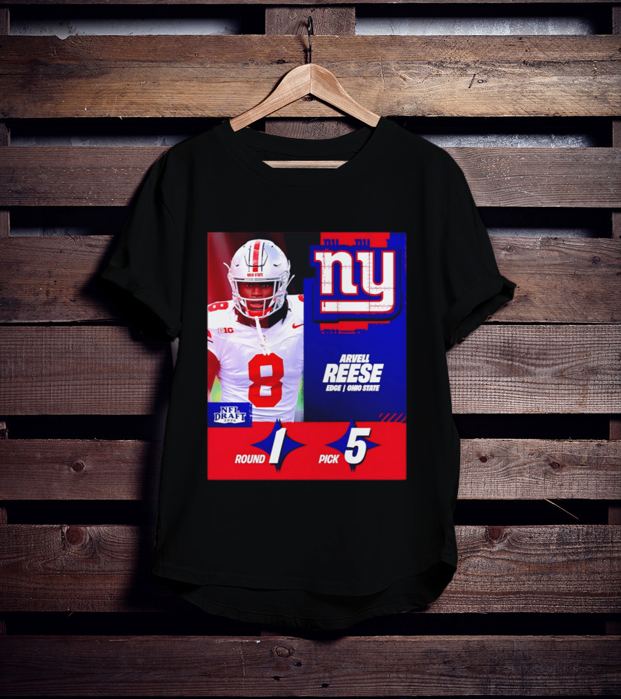 New York Giants NFL Draft 2026 Arvell Reese Ohio State Round 1 Pick 5 T-Shirt