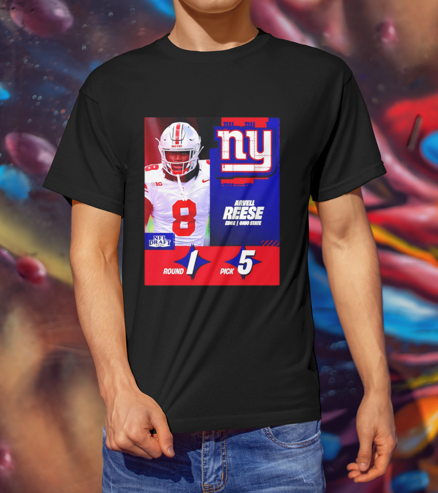 New York Giants NFL Draft 2026 Arvell Reese Ohio State Round 1 Pick 5 T-Shirt