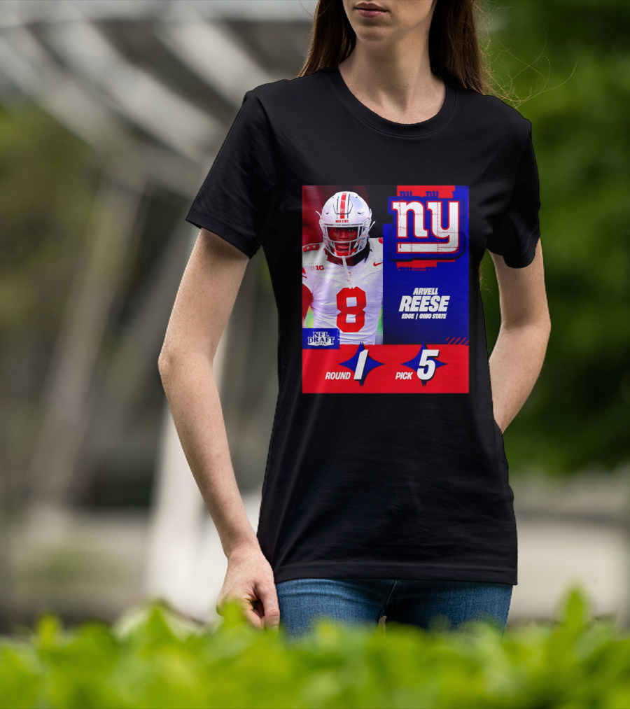 New York Giants NFL Draft 2026 Arvell Reese Ohio State Round 1 Pick 5 T-Shirt