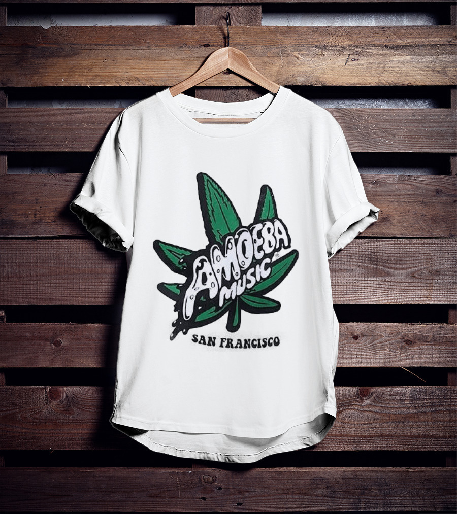 Amoeba Music San Francisco Cannabis Leaf Peace Through Music T-Shirt