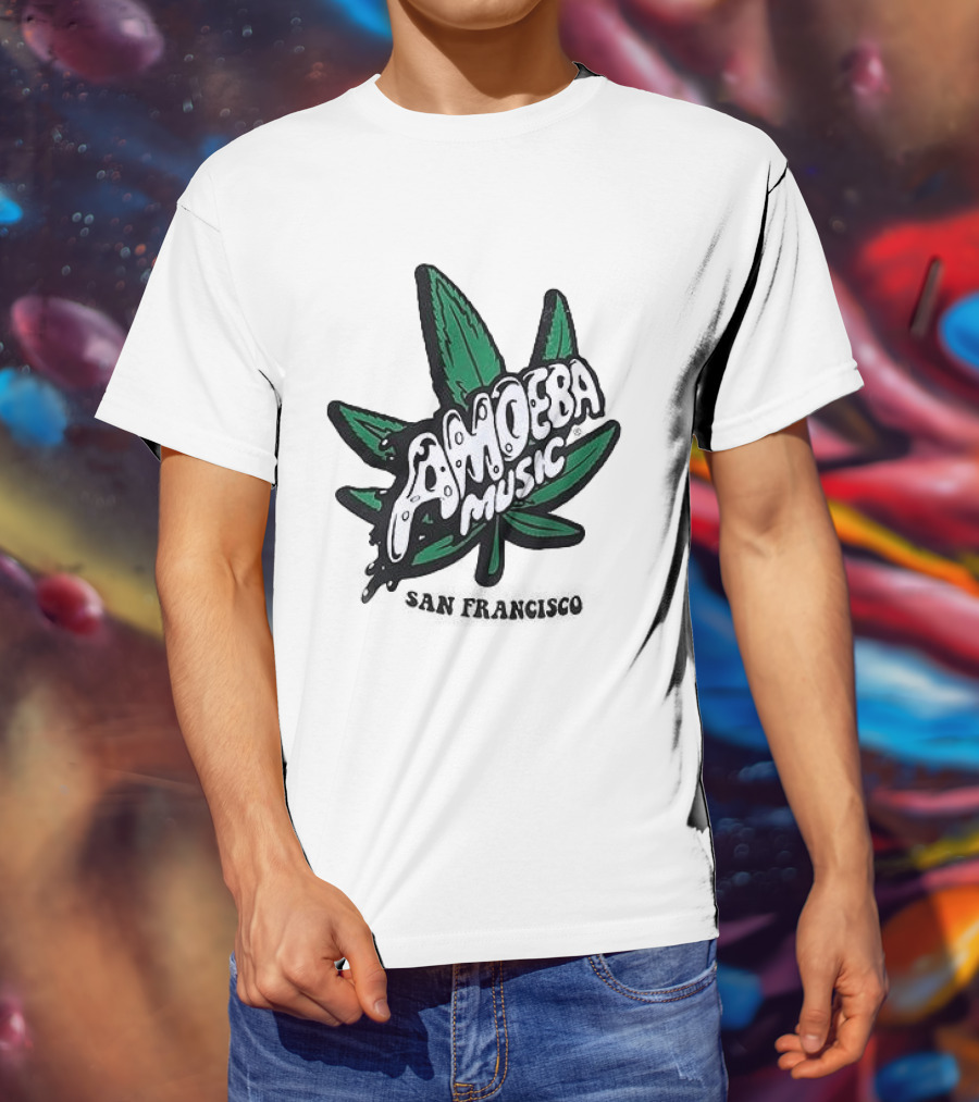 Amoeba Music San Francisco Cannabis Leaf Peace Through Music T-Shirt