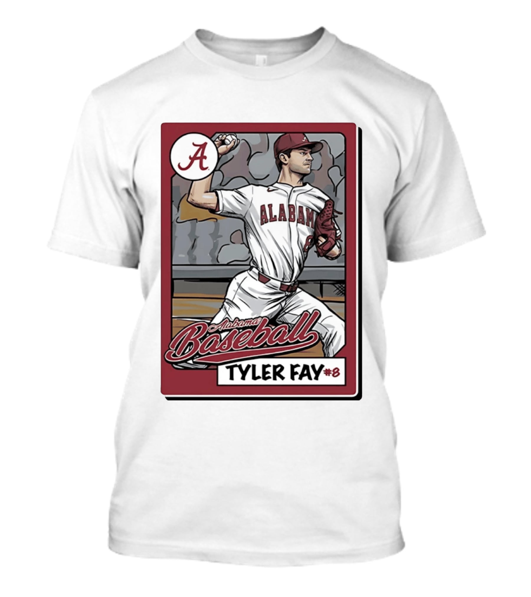 Alabama Crimson Tide Baseball Tyler Fay #8 Cartoon Card T-Shirt