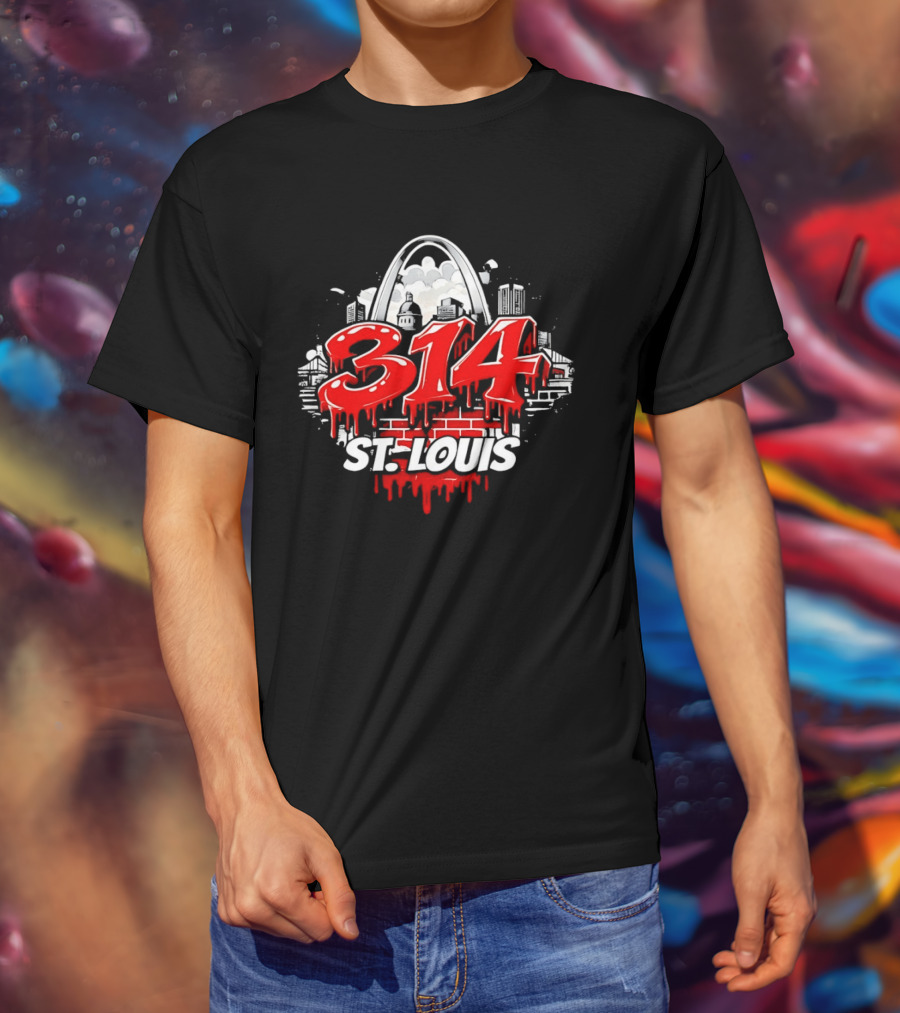 314 St Louis Blood Melting Skyline Arch Brick Wall T-Shirt