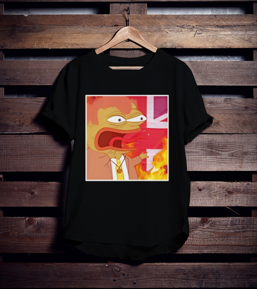 Frog Meme Flaming UK Flag Reaction T-Shirt