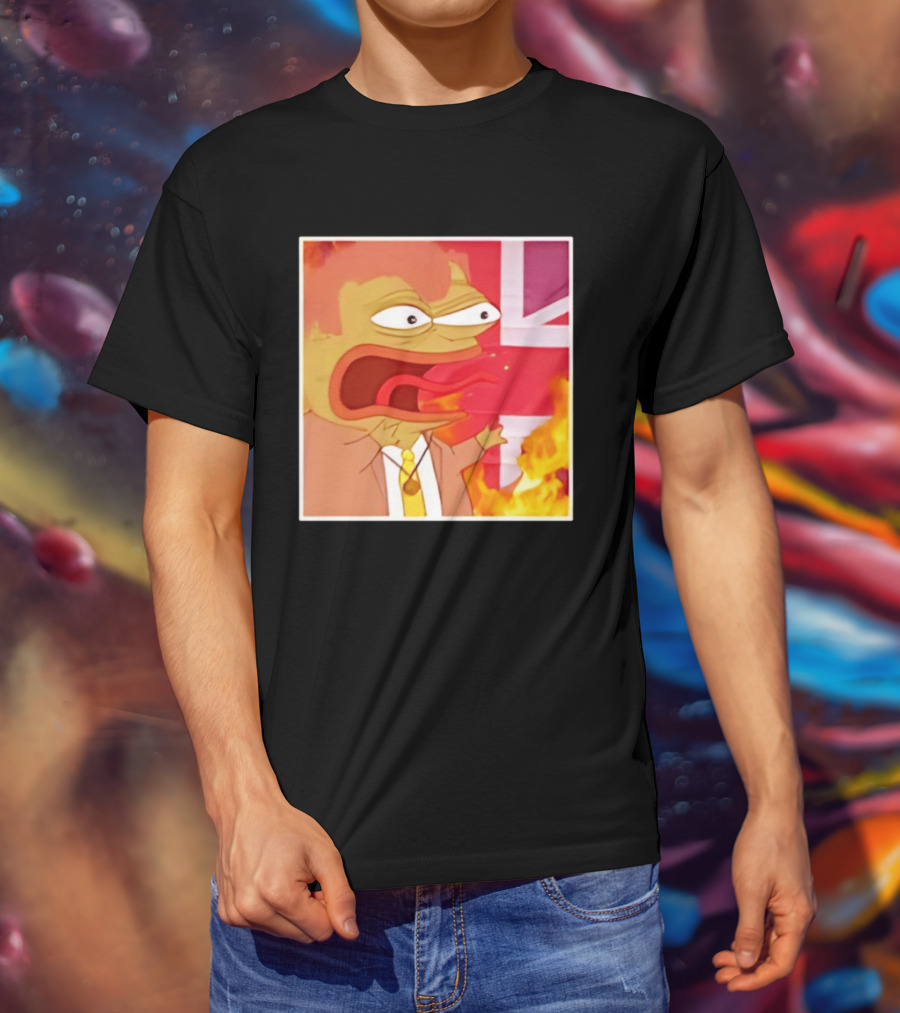 Frog Meme Flaming UK Flag Reaction T-Shirt