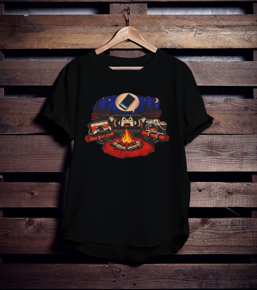 Analog Friends Tape Camera TV Scary Campfire Smartphone Story Night T-Shirt