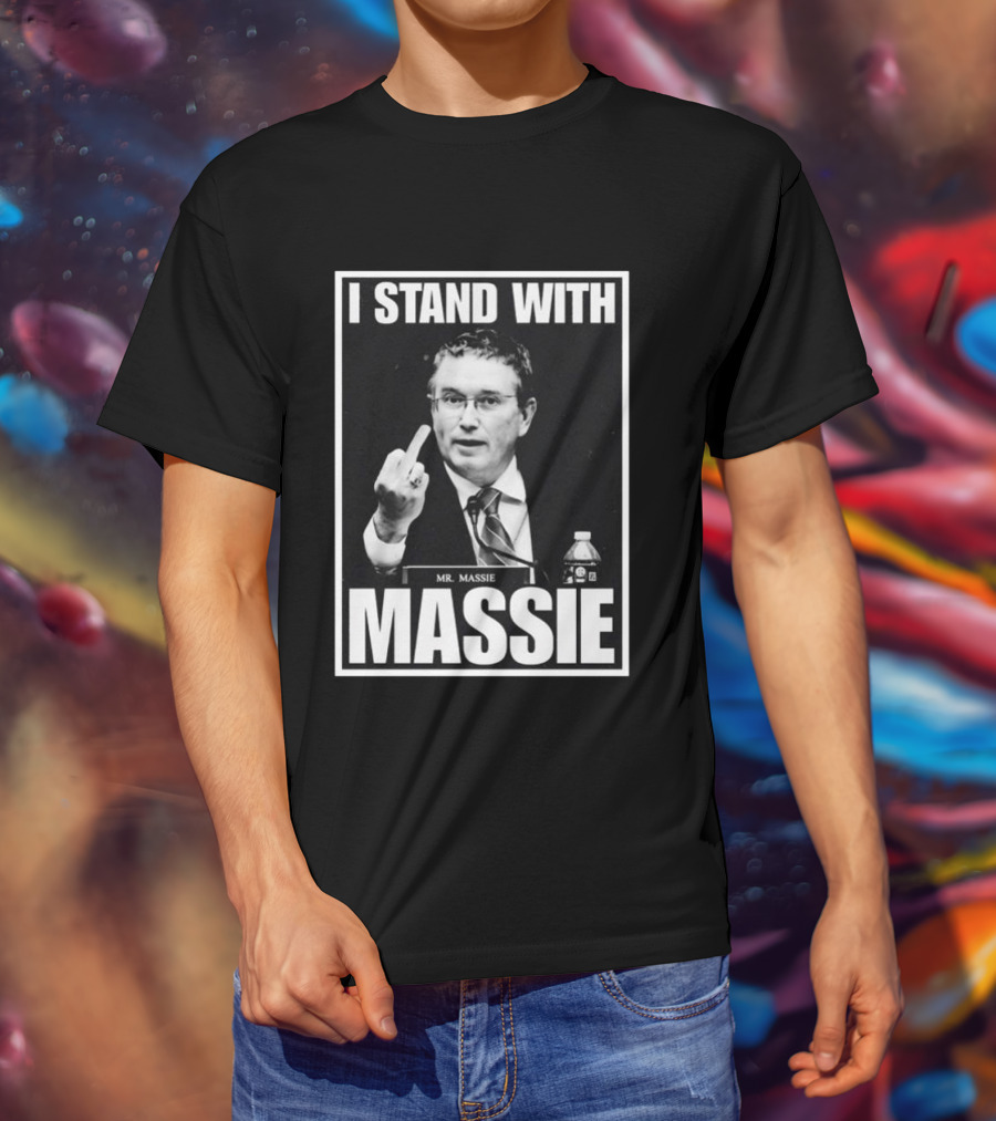 I Stand With Mr. Massie White Bold Text Black T-Shirt