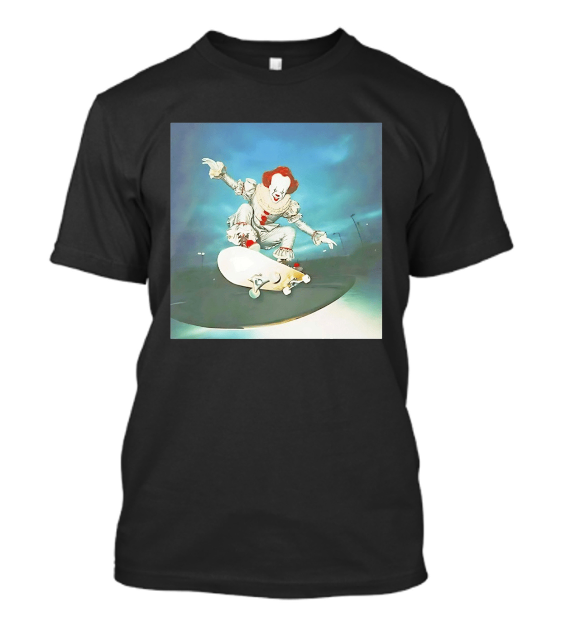 Pennywise Skateboard Night Scene Iconic Clown Performing Skateboarding Trick T-Shirt