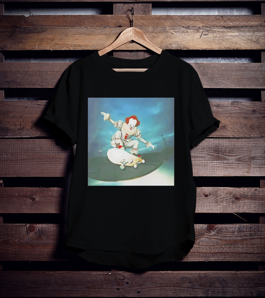 Pennywise Skateboard Night Scene Iconic Clown Performing Skateboarding Trick T-Shirt