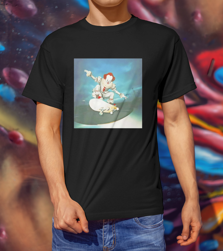 Pennywise Skateboard Night Scene Iconic Clown Performing Skateboarding Trick T-Shirt