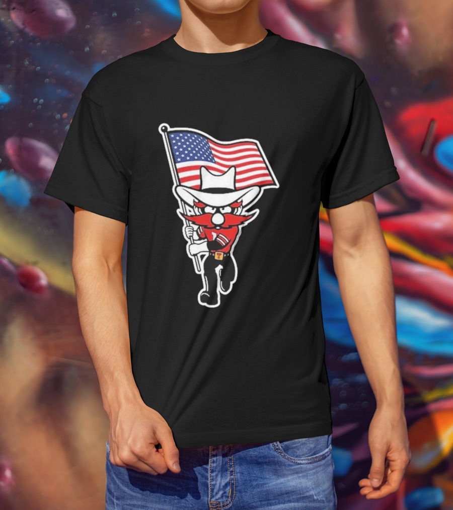 Raider Red American Flag Cowboy Cartoon Running T-Shirt