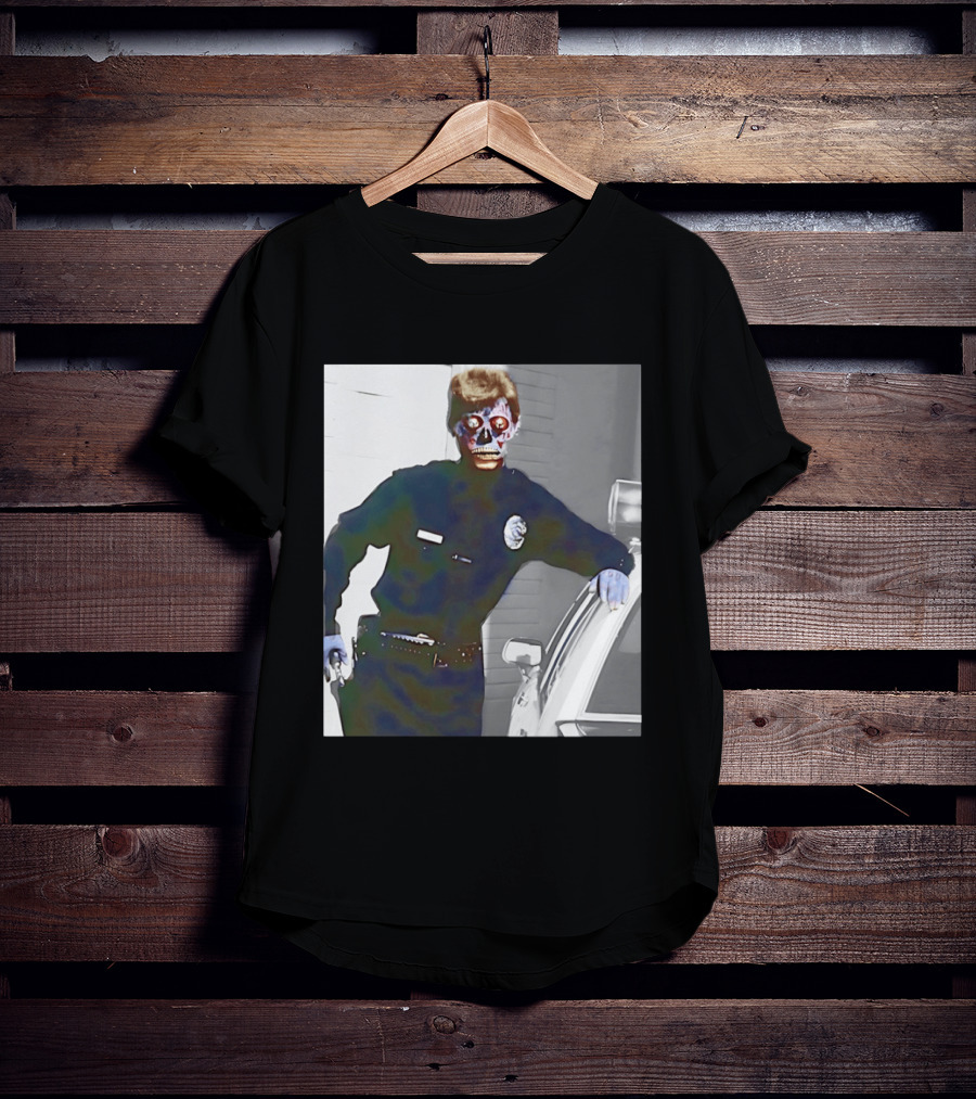 Skeleton Alien Cop They Live 80s Movie Police T-Shirt