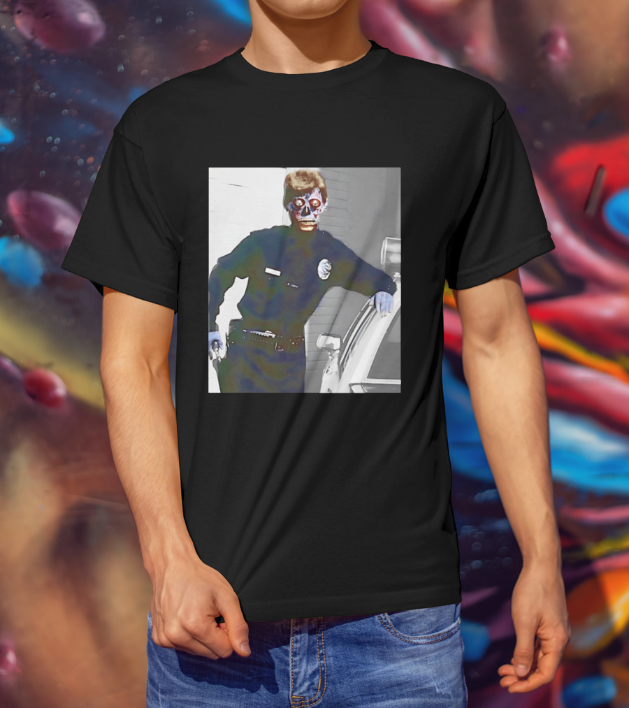 Skeleton Alien Cop They Live 80s Movie Police T-Shirt