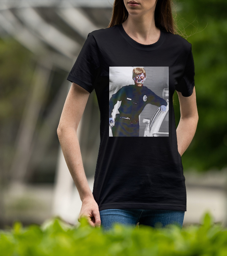 Skeleton Alien Cop They Live 80s Movie Police T-Shirt