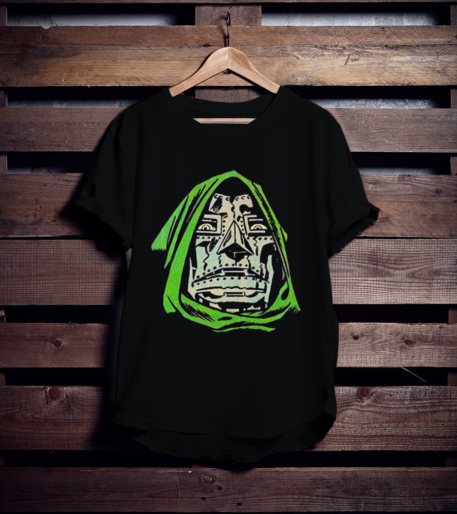 Victor Von Doom Dr Doom Comic Face Drawing Green Hood T-Shirt
