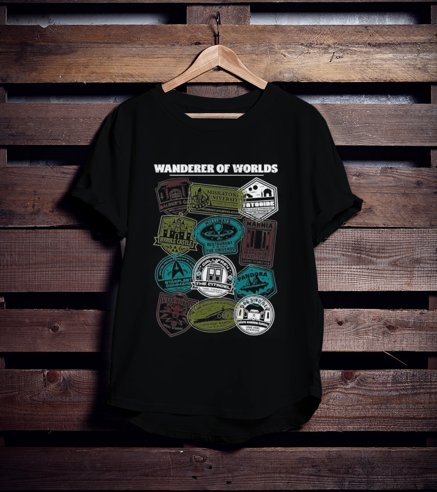 Wanderer Of Worlds Travelers Interdimensional Passport Stamps Portal Adventures T-Shirt