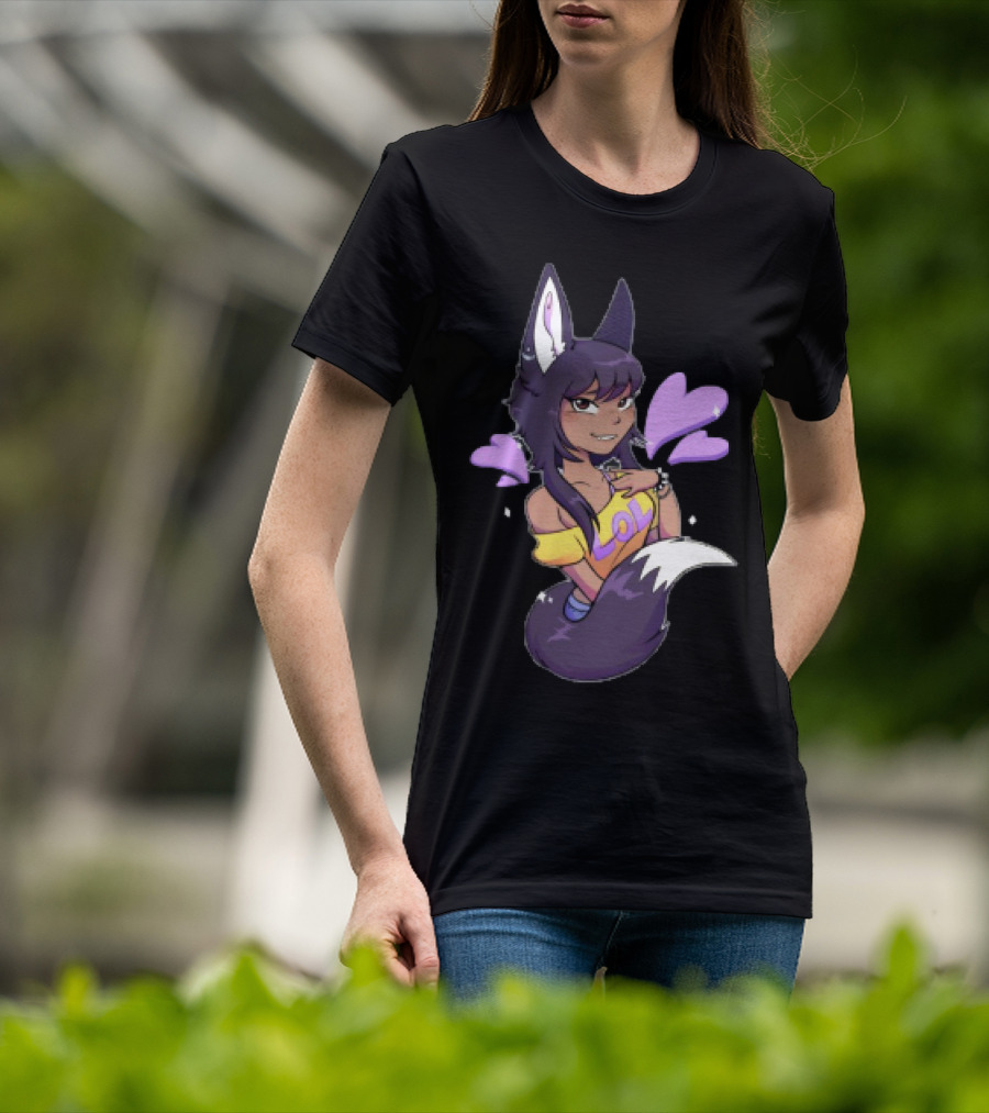 SaraWolf Wolf Girl Lover LOL Purple Hearts Playful Vibes T-Shirt